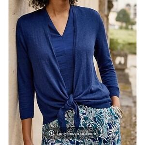 J JILL Wearever Twilight Blue Linen Viscose 4 in 1 Cardigan Sweater Sz L